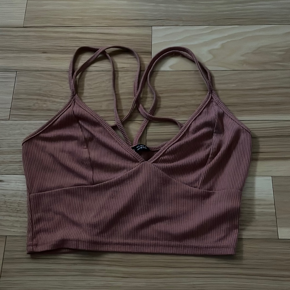 Shein pink ribbed cropped tank top